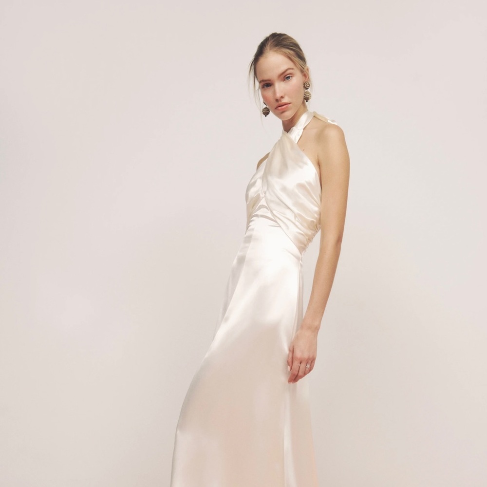 Reformation Viera brand new size 0 Bridal Wedding Silk Gown halter top Ivory